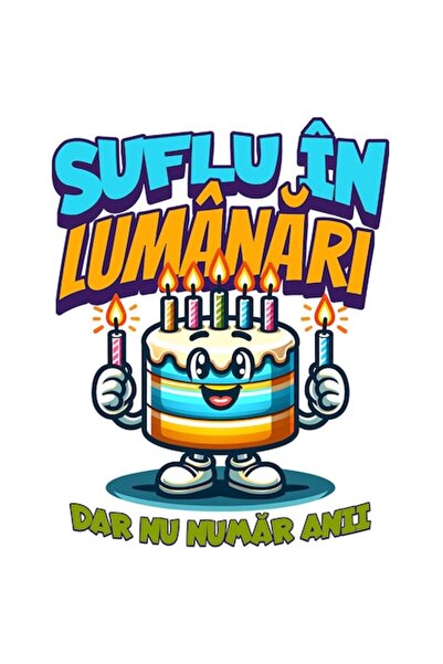 OEM Autocolant cu tort de ziua de naștere și lumânări colorate — „Stinge lumâ...