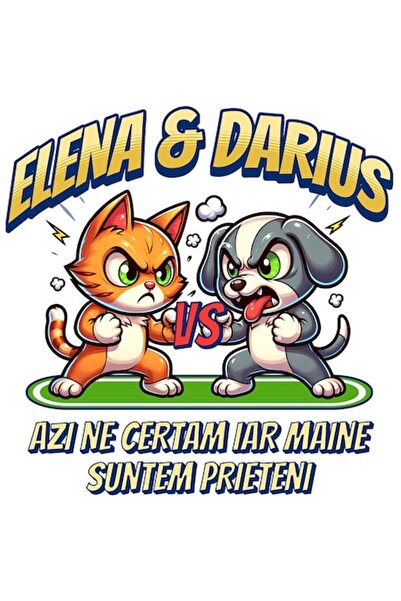 OEM Autocolant amuzant cu o luptă de câine și pisică - „Elena și Darius: Azi ...