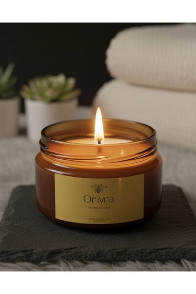Orivra % 100 Doğal Soya Wax Mum Amber Kavanoz 23cl Mango Kokulu