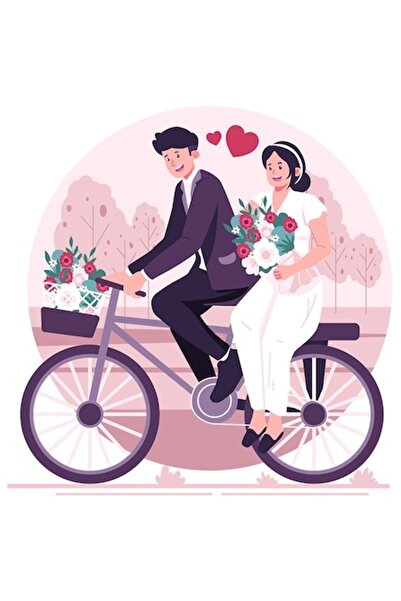 OEM Αυτοκόλλητο γάμου με ποδήλατο, λουλούδια, αγάπη, ζευγάρι, γαμπρό και νύφη...