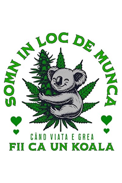 OEM Autocolant vesel cu koala îmbrățișat, frunze verzi și textul „Dormi la se...