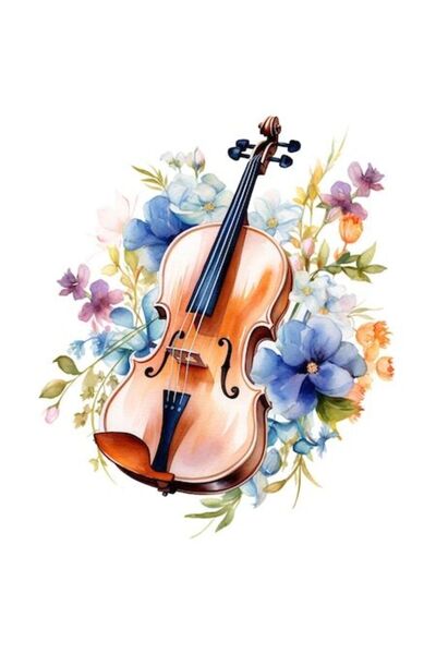 OEM Autocolant cu ilustrație de vioară pe o „pătură” florală, bordură albă, v...