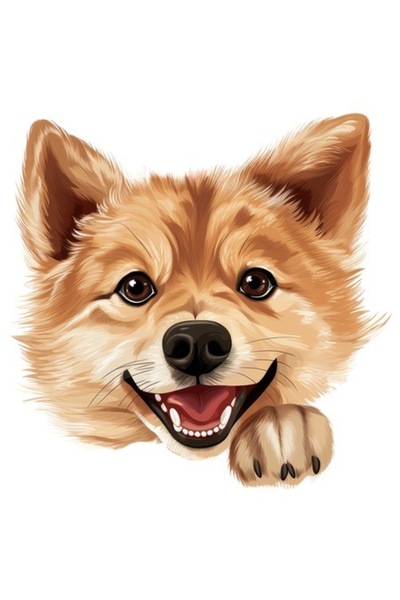 OEM Autocolant cu ilustrație de câine plin de viață, maro deschis, margine al...