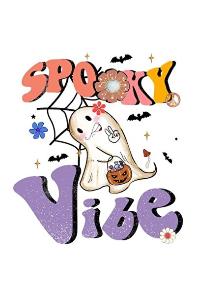 OEM Autocolant ilustrație Halloween „Spooky vibe”, vinil PVC, bordură albă, 1...