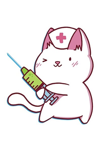 OEM Autocolant asistentă medicală pisică albă cu seringă, supererou medical, ...