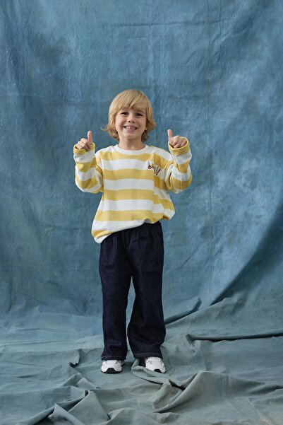 Tics Embroidered Striped Sweatshirt - Yellow