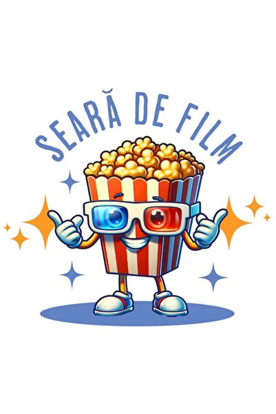 OEM Autocolant cutie popcorn cu ochelari 3D - Seară de film, bordură albă, vi...