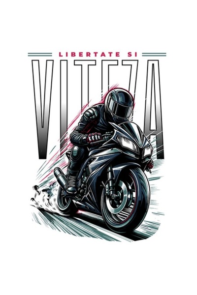 OEM Autocolant: Bărbat în echipament de motocicletă - „Libertate și viteză”, ...