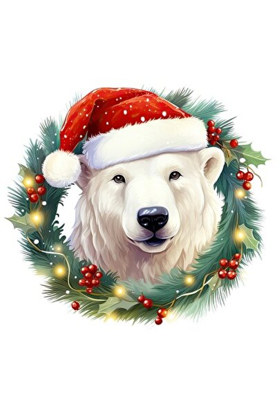 OEM Autocolant urs polar - ilustrație pălărie de Crăciun, vâsc și luminițe, b...