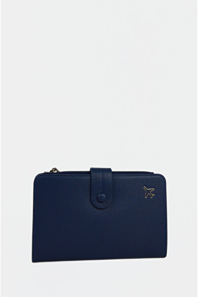 Mazel Design 762 Genuine Leather Gold Airplane Detailed Rfid Protected Passport and Card Wallet - Unisex Travel Wallet