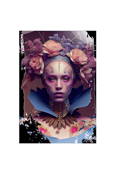 OEM Autocolant - Portret „Zeița Florilor”, Machiaj Abstract, Flori Roz, Vinil...