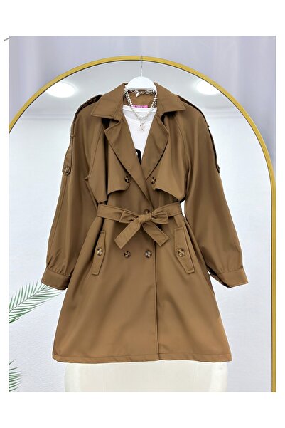 YEDİLALE Long Trench Coat with Apolet and Wind Breaker [90 cm Medium, up to Size 48]