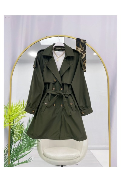 YEDİLALE Long Trench Coat with Apolet and Wind Breaker [90 cm Medium, up to Size 48]