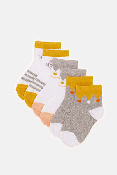 REDTAG Infant Girls Assorted Jacquard Socks Set (3 Pairs)