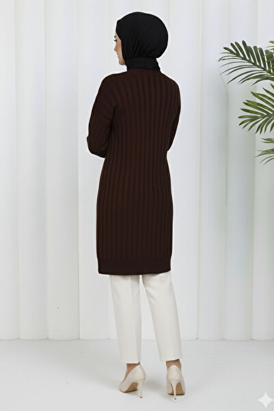 benguen Self-Stripe Long Mercerized Cardigan N3179 Brown