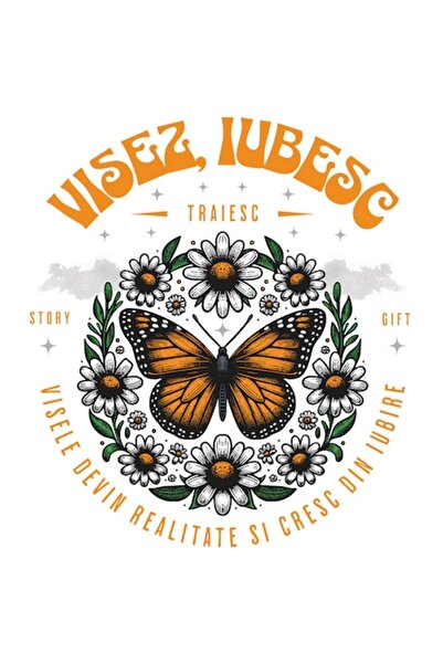 OEM Sticker with Colored Flowers & Yellow Butterfly — 'I Dream, I Love, Dream...