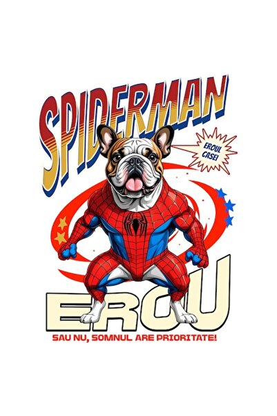 OEM Autocolant cu câine buldog costumat de SpiderMan cu pelerină, desene anim...