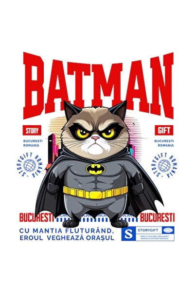 OEM Autocolant Grumpy Cat în costum de Batman cu pelerină, vinil PVC, margini...