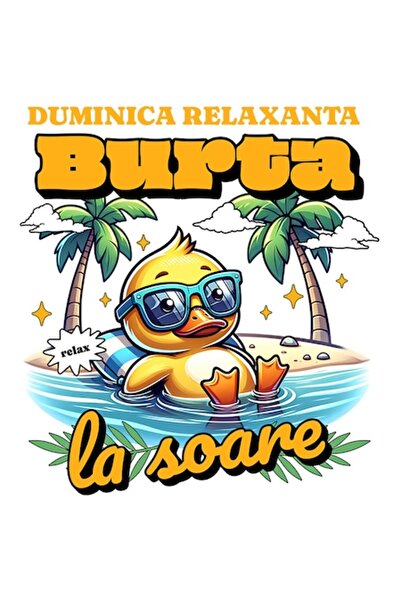 OEM Autocolant cu rață galbenă și ochelari de soare la plajă, „Duminică relax...