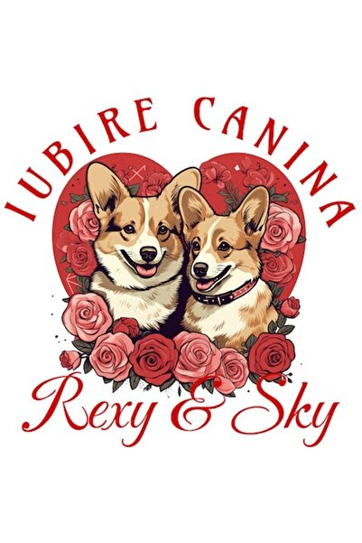 OEM Autocolant portret de cuplu de Ziua Îndrăgostiților - câini cu trandafiri...