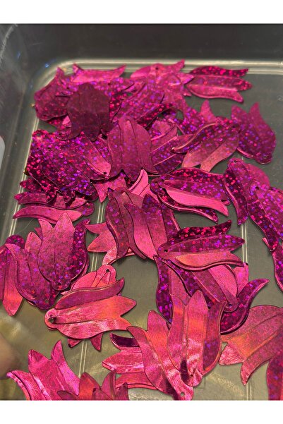 Gönülden Tasarım Fuşya Simli Lale Pul Payet 50 Adet 3 Cm