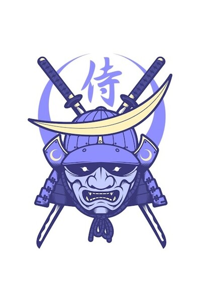 OEM Autocolant din vinil PVC — Samurai mascat / Katana / Oni / Monstru semilu...