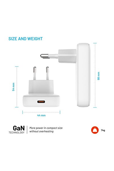 FIXED Slim 30W Power Adapter, USB-C, GaN Technology, Fast Charging Power Delivery 3.0, White
