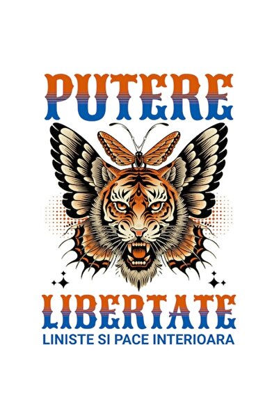 OEM Autocolant tigru furios cu colți și aripi de fluture — motivațional „Pute...