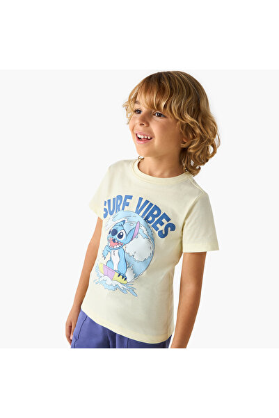 Disney Stitch Print T-shirt with Short Sleeves
