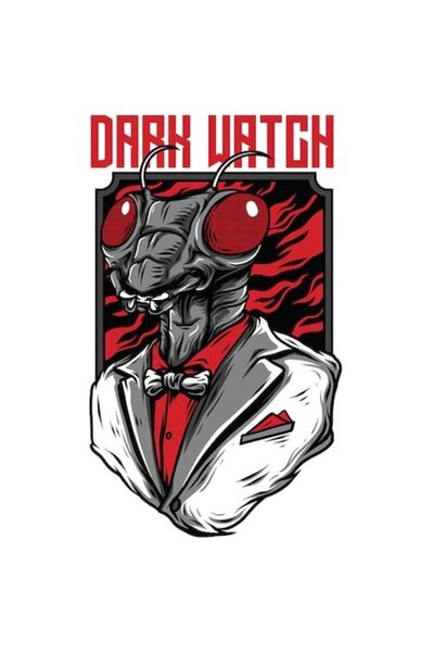 OEM Autocolant cu muscă în costum și papion, text în engleză „Dark Watch”, il...