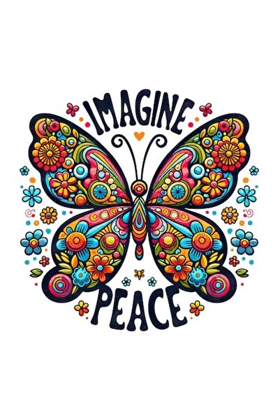 OEM Autocolant cu fluture „Imagine peace” – vinil PVC psihedelic hippie, bord...