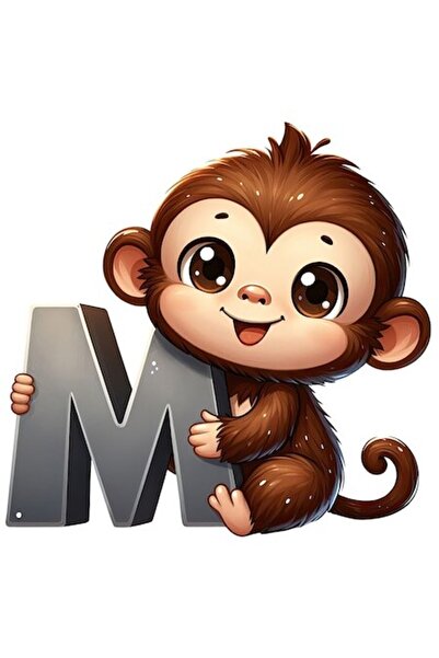 OEM Autocolant maimuță cu litera „M” - vinil PVC, bordură albă, 23 cm