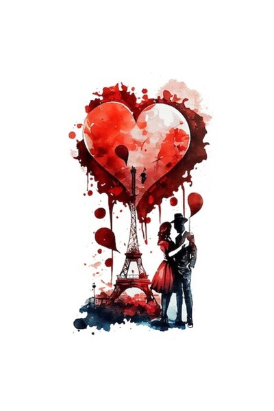 OEM Autocolant din vinil PVC – Îndrăgostiți dansând lângă Turnul Eiffel cu ba...