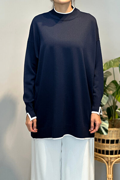 Lale Butik Basic Knitted Mercerized Tunic 17036 Navy Blue