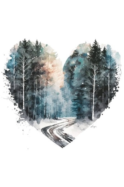OEM Autocolant cu peisaj de pădure de iarnă în formă de inimă, margini albe, ...