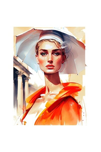 OEM Autocolant - Portret de fată blondă cu pălărie albă, ținută portocalie, v...