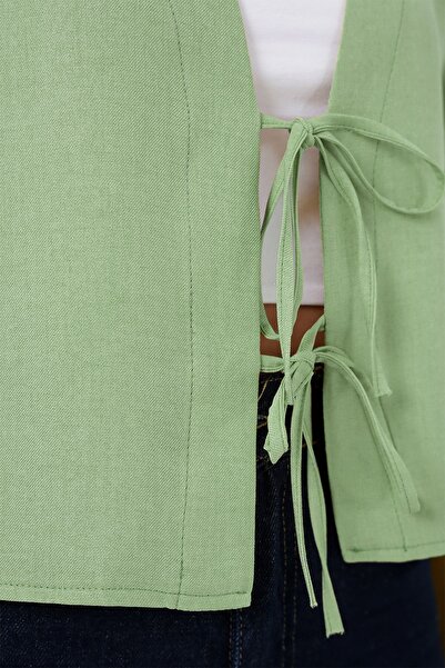 Hiccup Bdart Linen Blend Tie Detail Long Sleeve Kimono