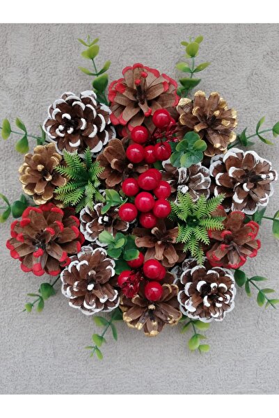 AŞIRCA Yılbaşı Masa Süsü Renkli Kozalak /2li şamdanlık set