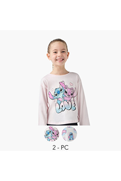 Disney Lilo and Stitch Print T-shirt with Long Sleeves - Set of 2