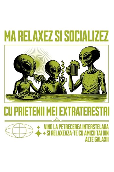 OEM Autocolant adeziv - Prieteni extratereștri socializând cu pizza, bordură ...