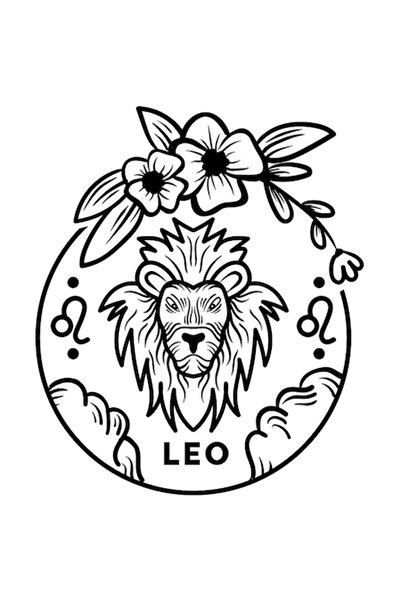 OEM Autocolant zodiacal Leu, ilustrație, simbol astrologic, animal, flori, bo...