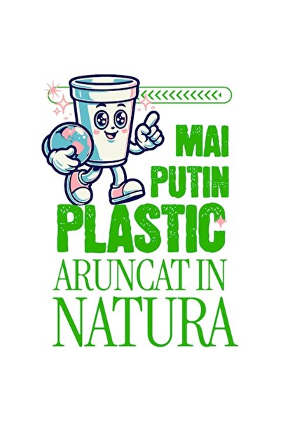 OEM Autocolant cu pahar de plastic și Planeta Pământ — „Mai puțin plastic aru...