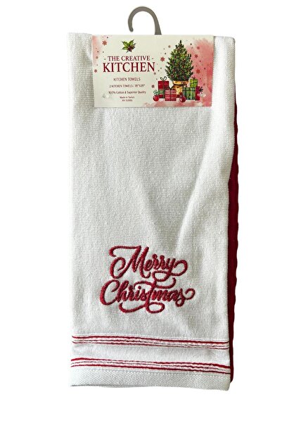 Villager&Son Yılbaşı Temalı 2 Li Kurulama Bezi Beyaz Merry