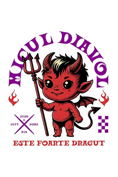 OEM Autocolant diavol cu ​​furcă – „Micul diavol este foarte drăguț” – Hallow...