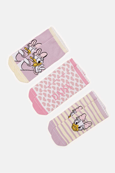 REDTAG Girls Pink And Purple Daisy Print Ankle Length Socks (3 Pairs)