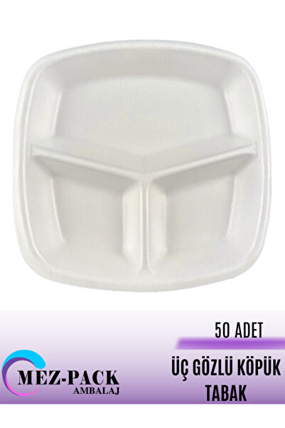 MEZ-PACK Köpük Tabak Üç Göz (TABLDOT) 100 Adet ÜÇ BÖLMELİ