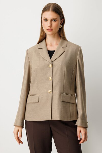 Ekol Women's Plus Size Jacket with Flap Pockets 5549 Gold