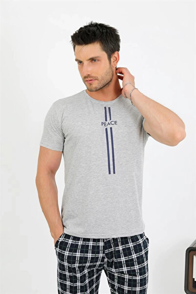 alfa expres Ανδρικά ρούχα Βαμβακερή κοντομάνικη φόρμα πιτζάμες γκρι