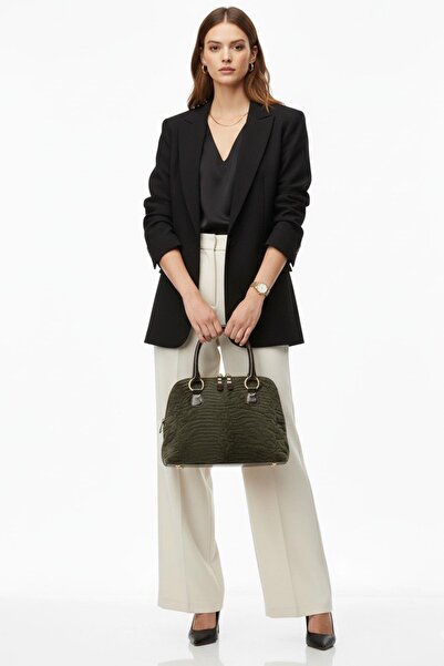 Deriderim Clora Genuine Leather Khaki Handle Bag