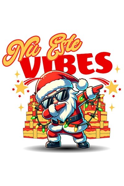 StoryGift Romania Cool Santa Claus Sticker with Sunglasses, Text 'Not Vibes', Colorful, White Edges, PVC Vinyl 15 cm